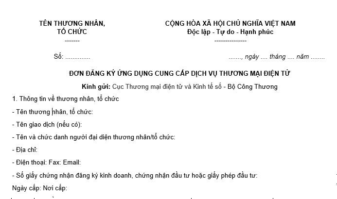 Mẫu đơn dùng đăng ký dịch vụ công thương