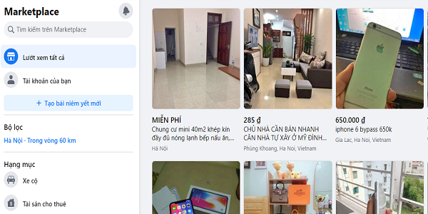 Facebook Marketplace cho phép người dùng đăng tin rao hàng