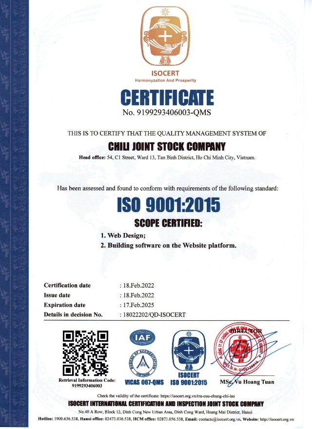 Chili đạt chứng nhận ISO 9001:2015 - 4